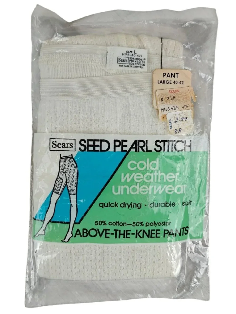 Vintage Sears Womens Cold Weather Underwear Pants White Large 50% Cotton NWT